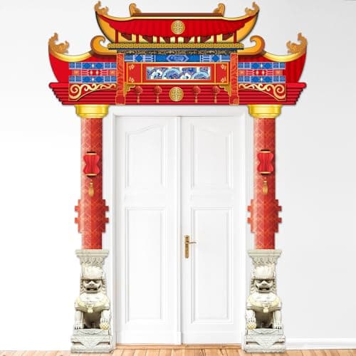 Chinese New Year Porch Banner 2026 Lunar New Year Door Decorations Chinese Spring Festival Themed Party Door Hanging Hibachi Japanese Backdrop for Years of The Horse Photo Booth Prop Outdoor Supplies