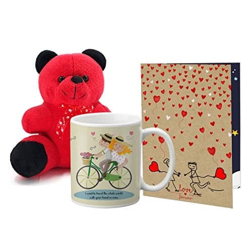 Valentine Day Gift Printed Mug with Cute Teddy and Greeting Card Combo Gift Set for Girlfriend, Boyfriend, Wife, Husband Beautiful Gift for Your Love