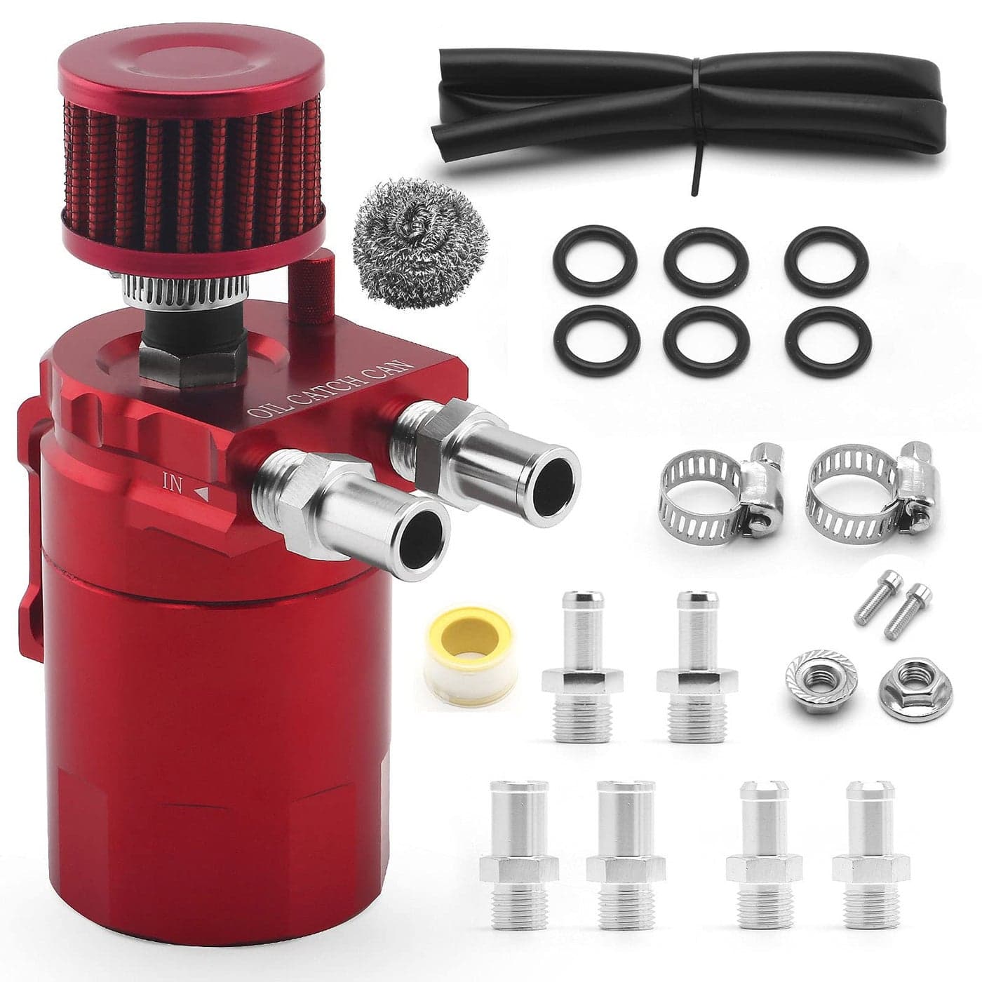 muge racing Universal Oil Catch Can Tank Kit Polish Baffled Reservoir with Breather Filter with 38 Fuel LineAluminumRed400ml