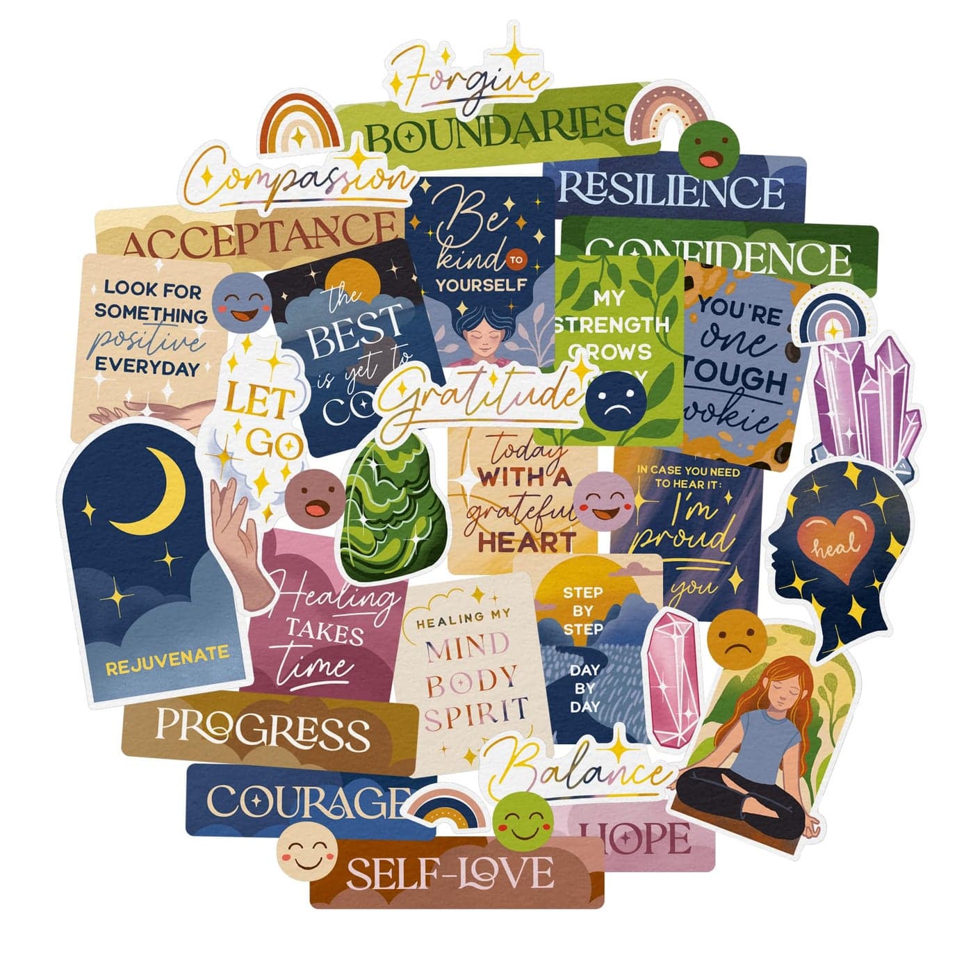 Navy Peony Healing Journey Vision Board Stickers 41 Pieces SelfCare Spiritual Goal Setting Stickers for Planners Journals Scrapbooks