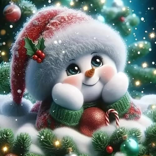 MOMDEDP Christmas Diamond Art Kits for Adults - Snowman Diamond Painting Kits for Adults, 5D DIY Round Full Drill Gem Art Paint by Diamonds Dots Crafts Kits for Home Decor Gift 12x12inch