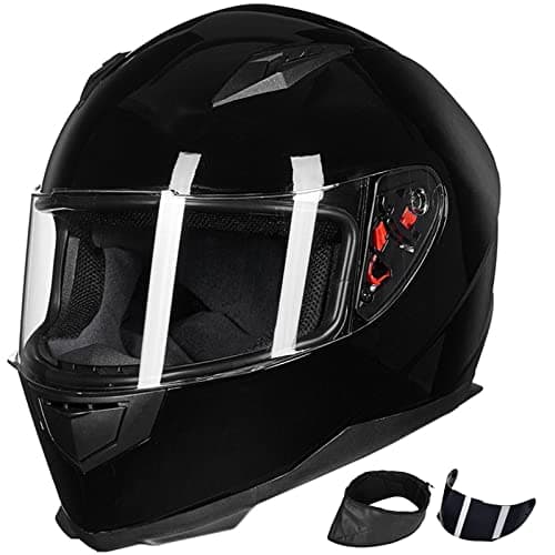 ILM Full Face Motorcycle Street Bike Helmet with Removable Winter Neck Scarf + 2 Visors DOT Model-JK313 (M, Gloss Black)