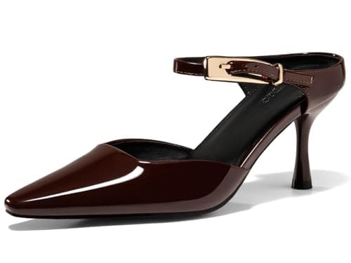 Coutgo Womens High Heels Mules Closed Pointed Toe Kitten Heel Pumps Ankle Buckle Strap Slip On Backless Dress Shoes, Maroon, Size 8