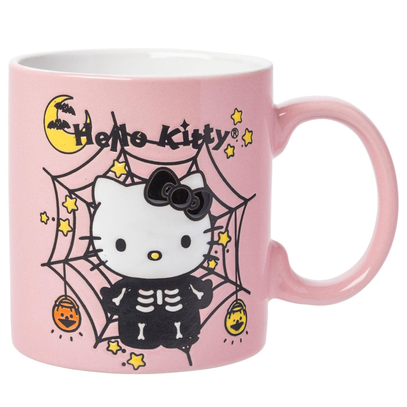 Silver Buffalo Sanrio Hello Kitty Halloween Skeleton Web Wax Resist Ceramic Mug 20 Ounces