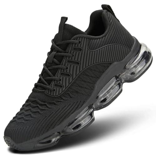 Luogoks Womens Walking Running Shoes Air Cushion Basketball Sneakers Fashion Tennis Breathable Sport Gym Fitness Cross Trainers Shoes Black