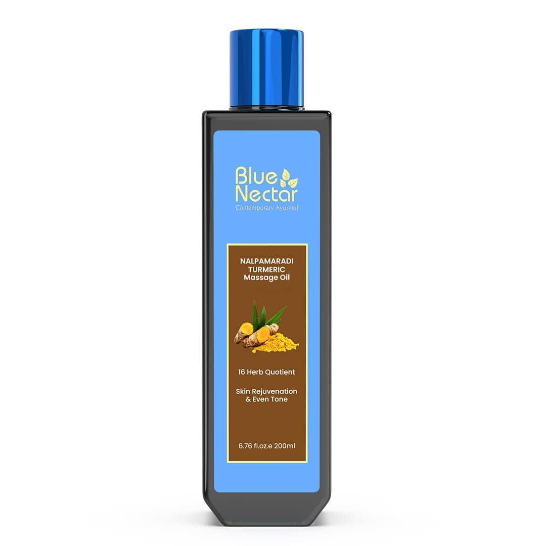 Blue Nectar Nalpamaradi Thailam Skin Brightening Treatment Oil Plant Based Body Oil and Face Oil for Glowing Skin Infused with Turmeric Amla and Manjistha 16herbs 200ml