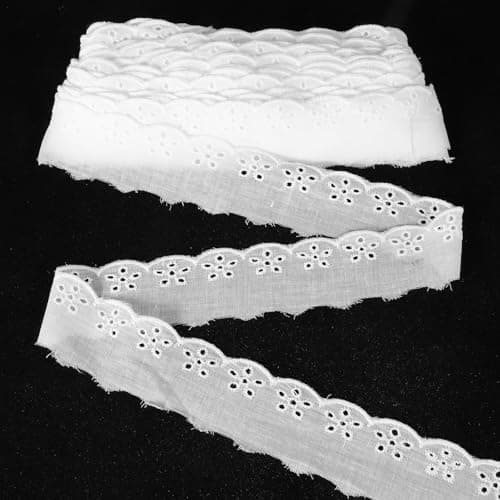 15 Yards Eyelet Lace Trim White Cotton Lace Ribbon Wavy Edge Floral Embroidery Ruffle Laces Trim for Sewing Dress Clothes Bag Dolls Pets Clothes