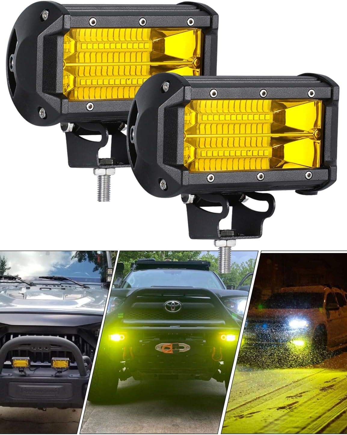 Chelhead 5 Inch 72W Yellow Fog Lights - LED Light Bar for Off-Road Vehicles