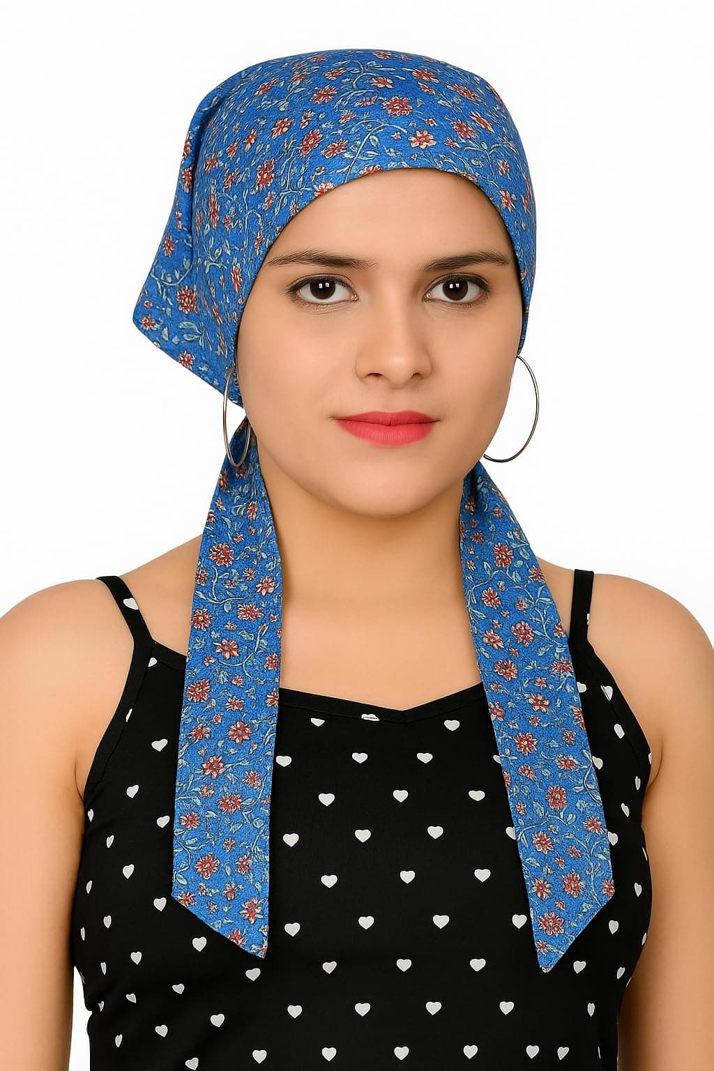 DEEPNYRA - LIVING STYLE Pure Cotton Double Layer Head Scarves Hair Wrap Cap, Adjustable Free Size Head Cover for Women, Girls, Under Helmet Cover (BLUE BAIL)