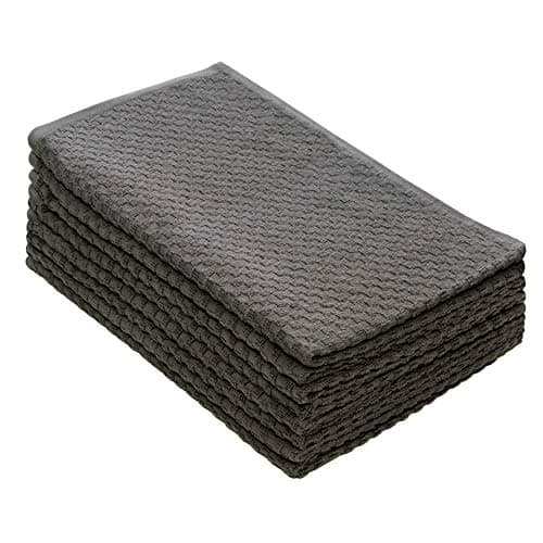 COTTON CRAFT Amazing Kitchen Towels - Set of 8 Terry Towel - 100% Cotton Euro Café Waffle Weave Dish Towel Set - Soft Absorbent Quick Dry Low Lint Reusable Pantry Bar Cleaning Cloth - 16x28 - Charcoal