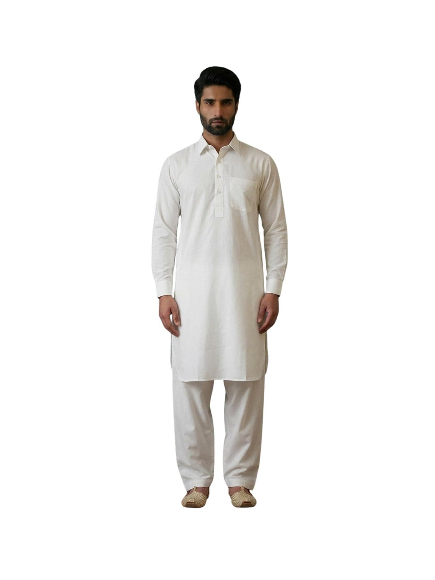 SOJANYA (Since 1958 Men's Cream Cotton Blend Pathani Kurta & Salwar Set Size XL