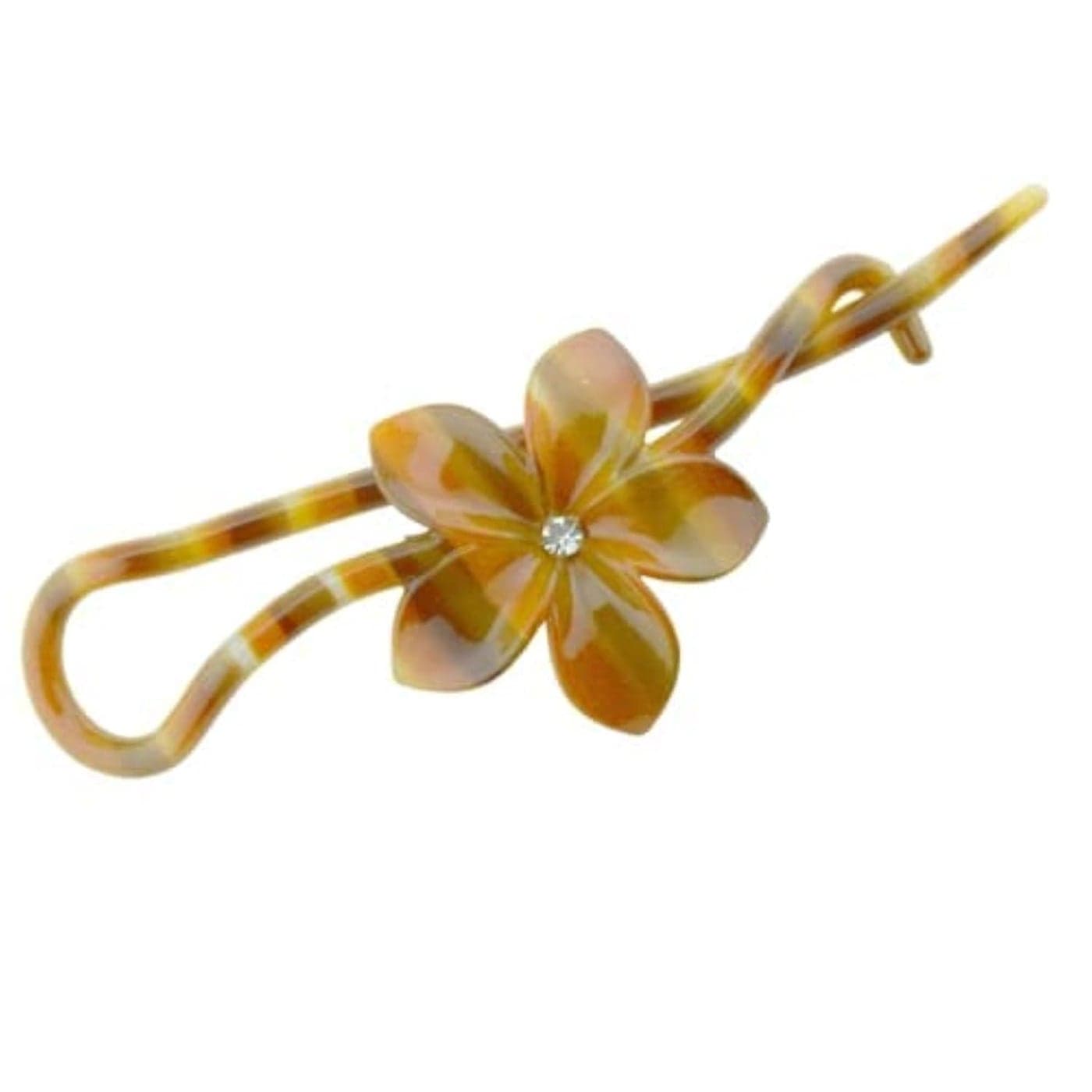 Parcelona French Large 4 Crystal Flower Cellulose Twist and Clip Hair Barrette Pin Clips for Girls No Metal Parts Strong Hold Grip Hair Clips for Women No Slip and Durable Styling Girls Paris Hair Accessories Made in France Peach brown