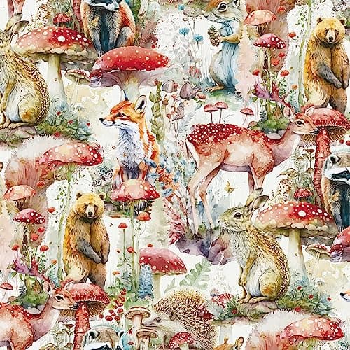Simon&Siff Peel and Stick Wallpaper Mushroom Boho Removable Wallpaper 118" x 17.3" Renter Friendly Forest Animal Self Adhesive Wall Décor Woodland Contact Paper for Bedroom Bathroom White/Brown/Red