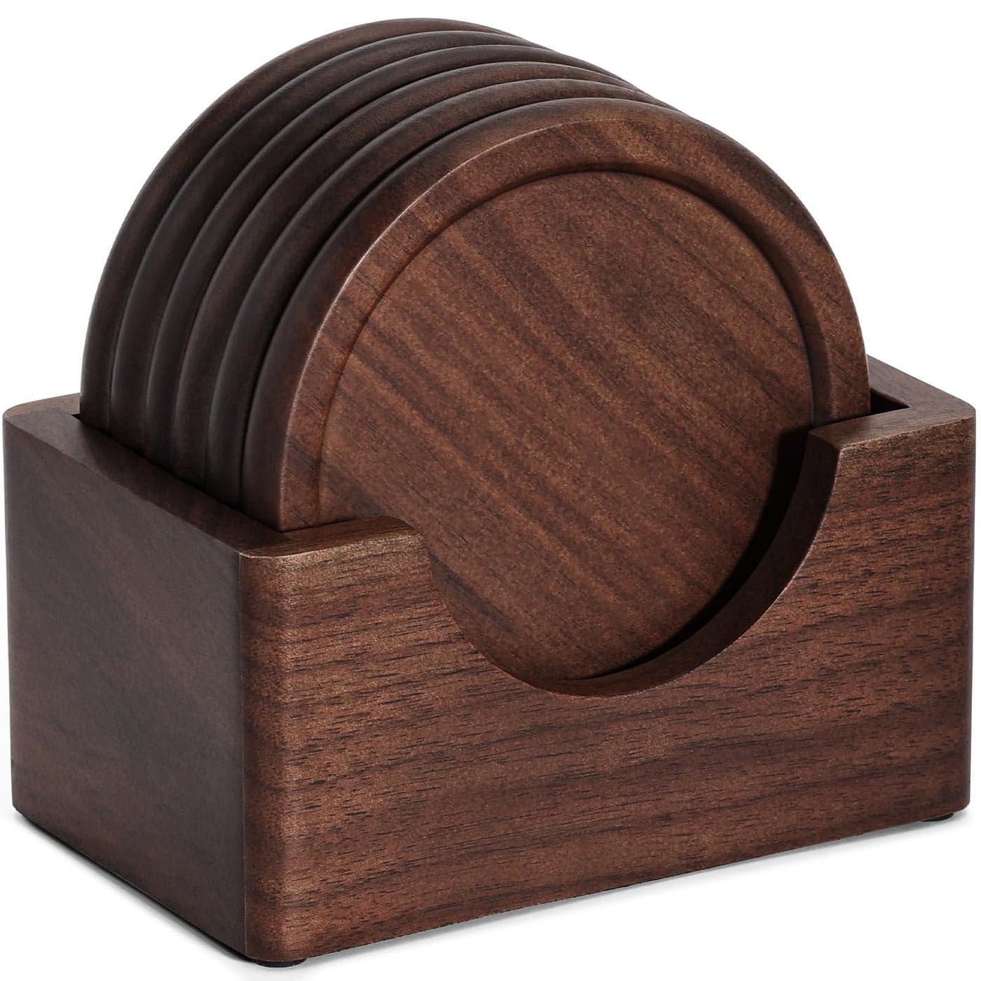 Wood Coasters with Holder GOH DODD Set of 6 Walnut Wooden Coaster Set for Drinks Desk Coffee Table Home Kitchen Office Bar Tabletop Protection Living Room Decor Fathers Day Gifts 37 Inch