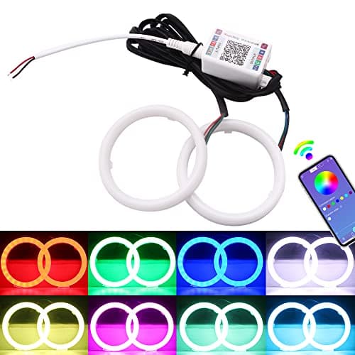 EverBrightt 1 Set 80MM RGB Angel Eyes LED Halo Rings for Car Lamp Daytime Running Light COB Chips Multil-Color Circle Ring Mobile App Control with PVC Housing DC 12V