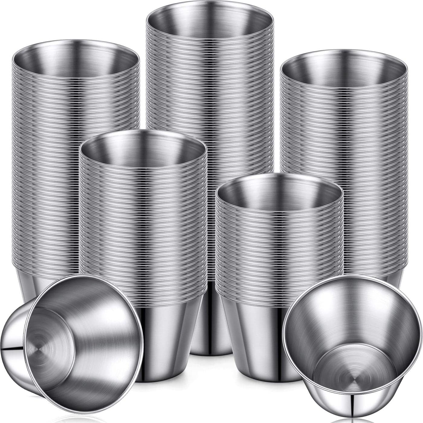 300 Pcs Metal Sauce Cups Individual Salsa Metal Ramekins 25 oz Dipping Stainless Steel Sauce Cups Bulk Salsa Bowl Round Condiment Ramekins