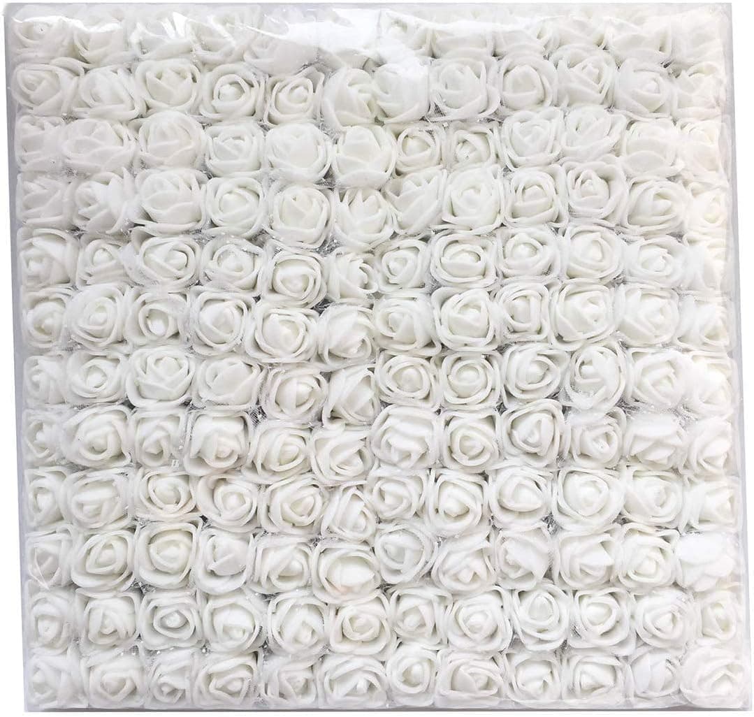 Florona Premium Artificial Foam Rose Flower Heads mini Rose is About 2cm Size for Craft DIY Wedding Flowers Accessories Make Bridal Hair Clips Headbands Pack of 72 (White)