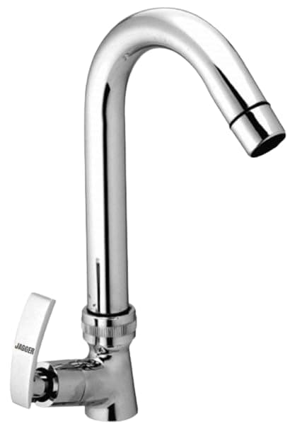 JAGGER Brass Table/Deck-Mounted Swan Neck Taps for Bathroom Wash Basin with Foam Flow, Washbasin Tap with Wall Flange and Teflon Tape (Soft)