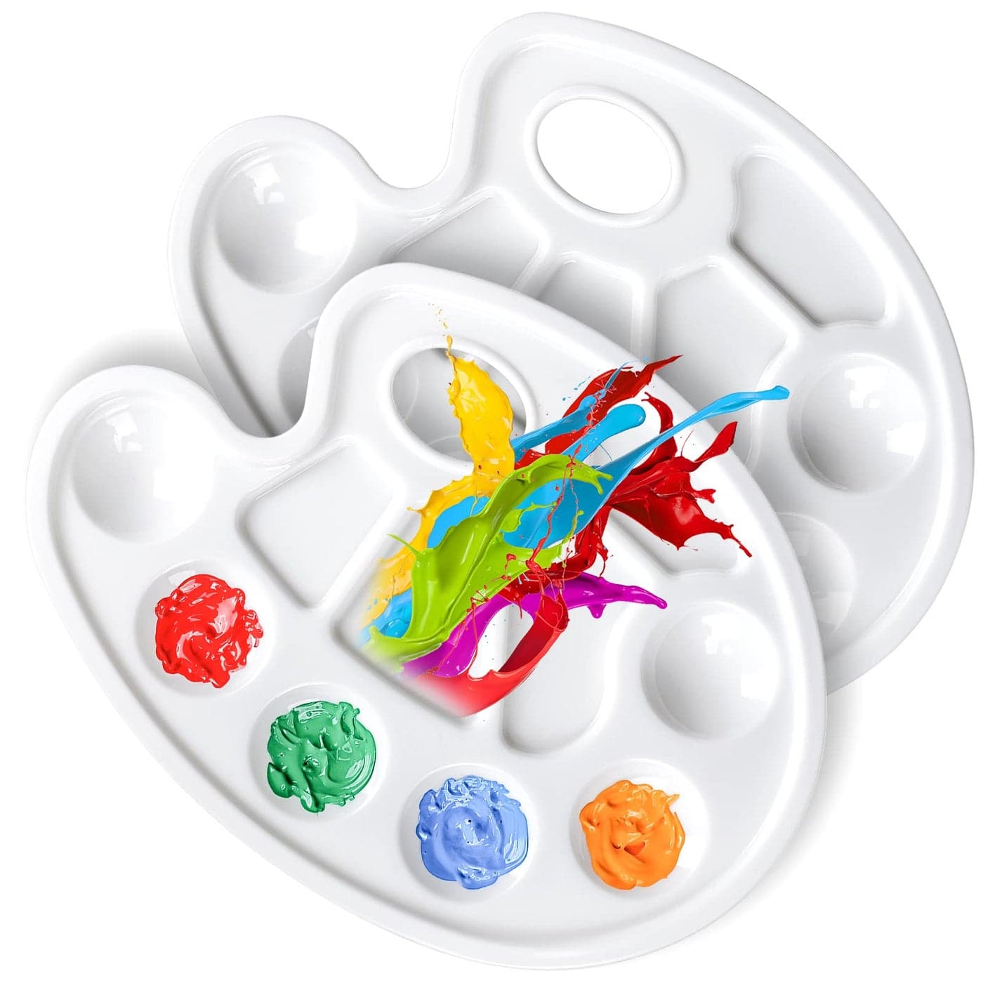 FANDAMEI Oval Paint Palette Tray Plastic Paint Tray Palette Painting Palette Paint Tray Palettes Paint Pallets with Thumb Hole for Adults Kids for Painting or DIY Craft Class White 2 PCS