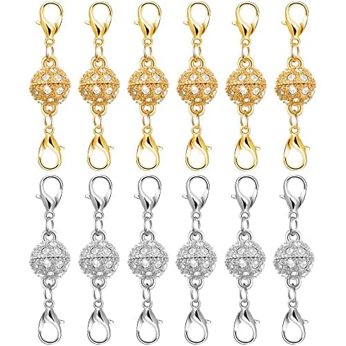 Magnetic Necklace Clasps and Closures with Lobster Clasp, 14K Gold & Silver Magnetic Jewelry Extender for Necklaces & Bracelets, Easy-to-Use for Jewelry Closures (12Pcs | Ball)