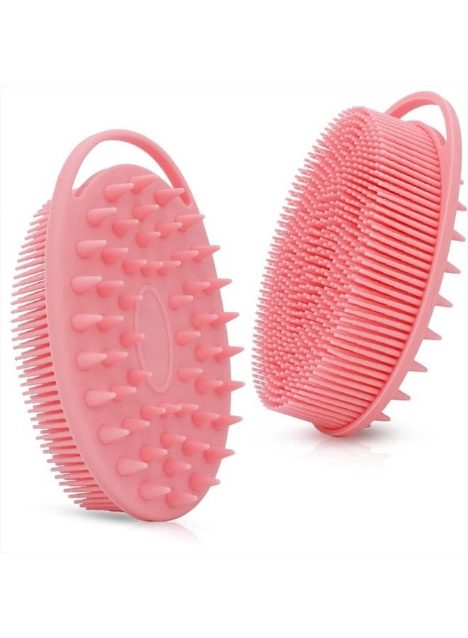 Upgrade 2 in 1 Bath and Shampoo Brush, Silicone Body Scrubber for Use in Shower, Exfoliating Body Brush, Premium Silicone Loofah, Head Scrubber, Scalp Massager/Brush, Easy to Clean (1PC Pink)