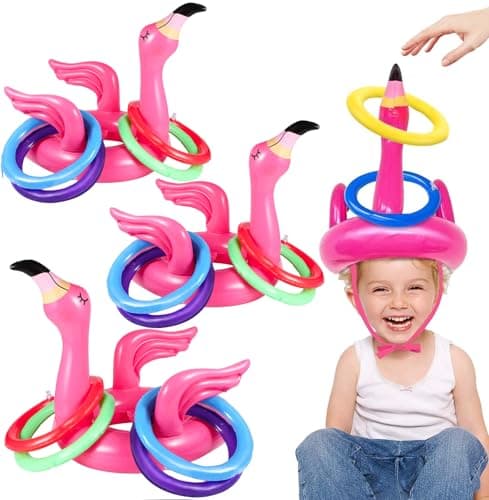 Camlinbo 15 Pcs Inflatable Flamingo Pool Toys Ring Toss Pool Game Flamingos Luau Party Decor Hawaiian Beach Toys Carnival Outdoor Luau Party Games Supplies for Adults Family