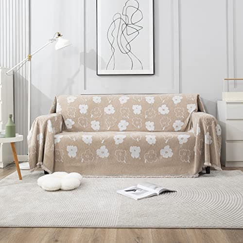 HOKIPO Chenille Sofa Couch Cover Throws Blanket Slipcover 2 Seater, 180 (D) X 230 (L) Cm (AR-4597-D2),Beige