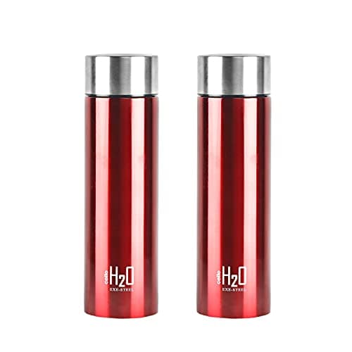 CELLO H2O Stainless Steel Water Bottle for Office & Daily Use Set of 2 Pcs, 1000 ml Red | Single Wall Freezer & Fridge Safe, Lightweight Leakproof Rustproof Steel Water Bottle for School Gym Travel