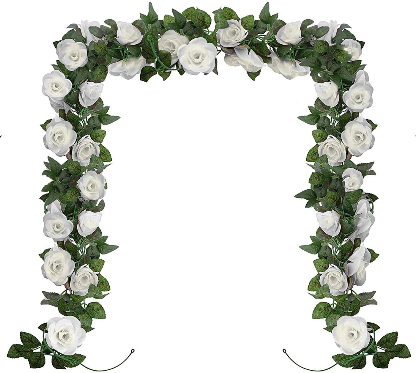 Huryfox Artificial Flowers Garlands 2 Strand 230cm Long Artificial Flower Vines for Decorations Faux White Rose Floral Arch with Realistic Design for Home Garden IndoorOutdoor Weddings Parties