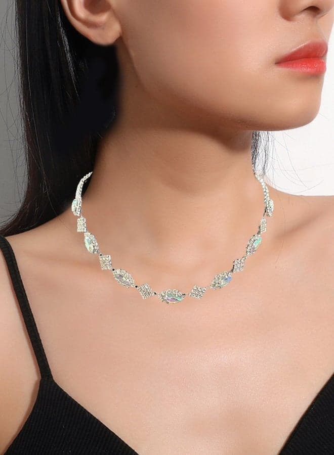 Silver Choker Necklace for Women Iridescent Cubic Zirconia Marquise Square Crystals Ideal Gift for Teen Girls and Wife