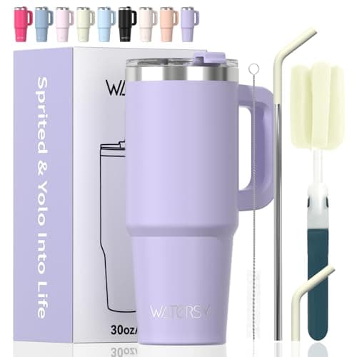 20 oz Tumbler with Handle,Tumbler with Lid and Straw,Double Wall Insulated Cup Stainless Steel Travel Mug(Cold for 34 Hours),Water Bottle for Iced Tea,Coffee,Cold Beverages(Purple)
