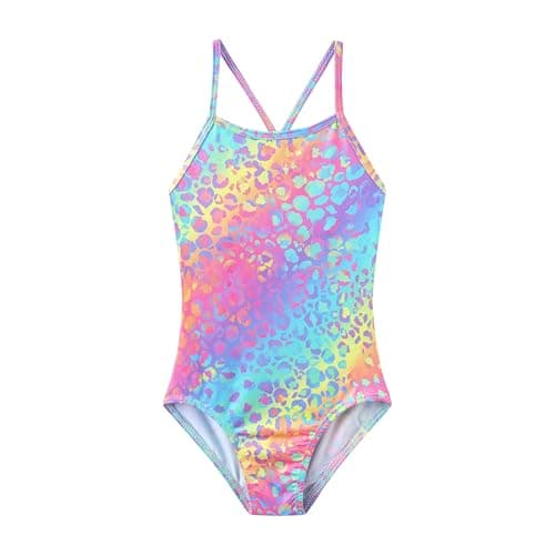 iLover Girls Sparkle One Piece Swimsuits Crossback Swimwear Beach Bathing Suit with Adjustable Strap 7-8 Years