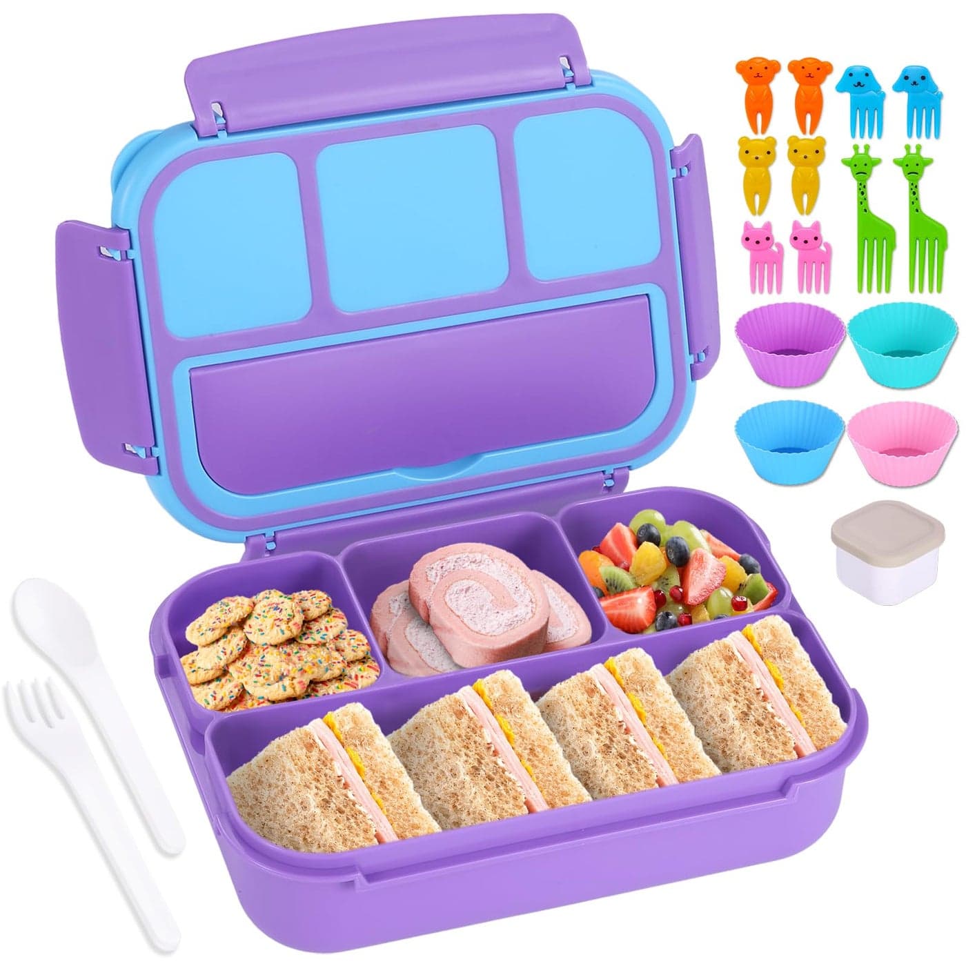 shell and turtle Bento Box for Kids Girls Boys Bento Box Adult Lunch Box with 4 Compartments Lunch Containers with Utensils Sauce Jar Muffin Liners for School 40 Oz5 Cup Purple