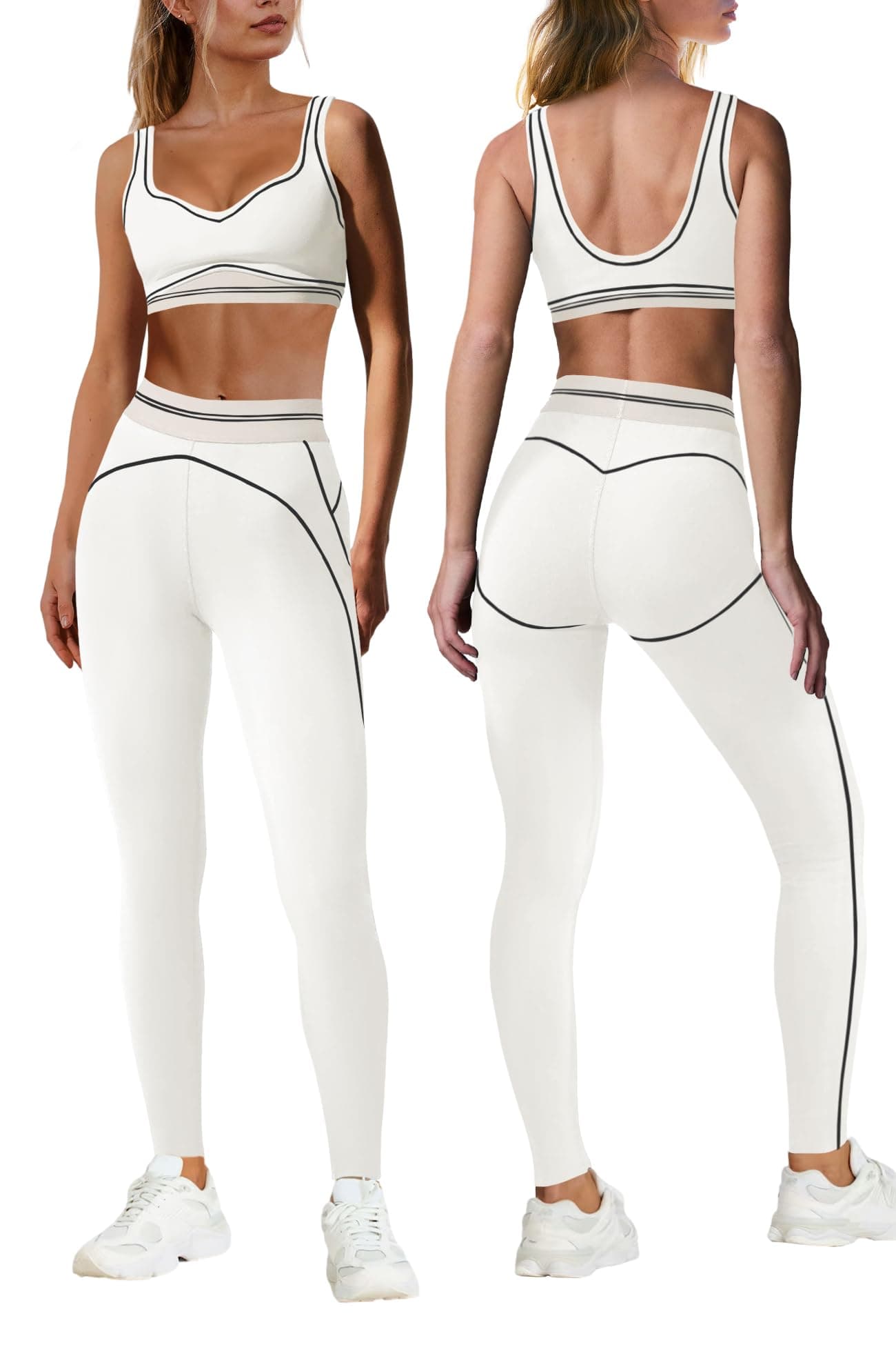 Nirovien Womens 2 Piece Workout Sets Athletic Yoga Sets Pilates Gym Outfits Butt Lifting Leggings and Sports Bra(White,XS)