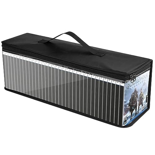 CaSZLUTION PS5/PS4/PS3/Xbox One Game Storage Bag - Portable Carrying Case Holds 30-35 Discs, TPU Clear Games Holder Organizer for Collectors - Black