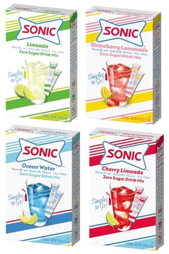 Sonic Singles to Go! Drink Mix Variety Pack - Sonic Drink Mix Packets - Limeade, Ocean Water, Cherry Limeade, and Strawberry Lemonade Flavors