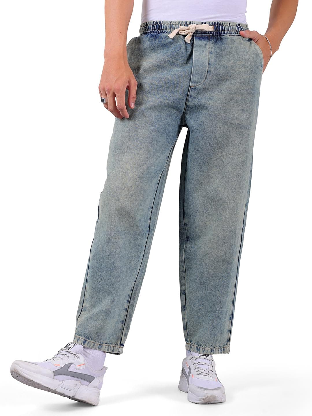 The Indian Garage Co Men Bootcut Loose Fit Solid Mid-Rise Denim Joggers