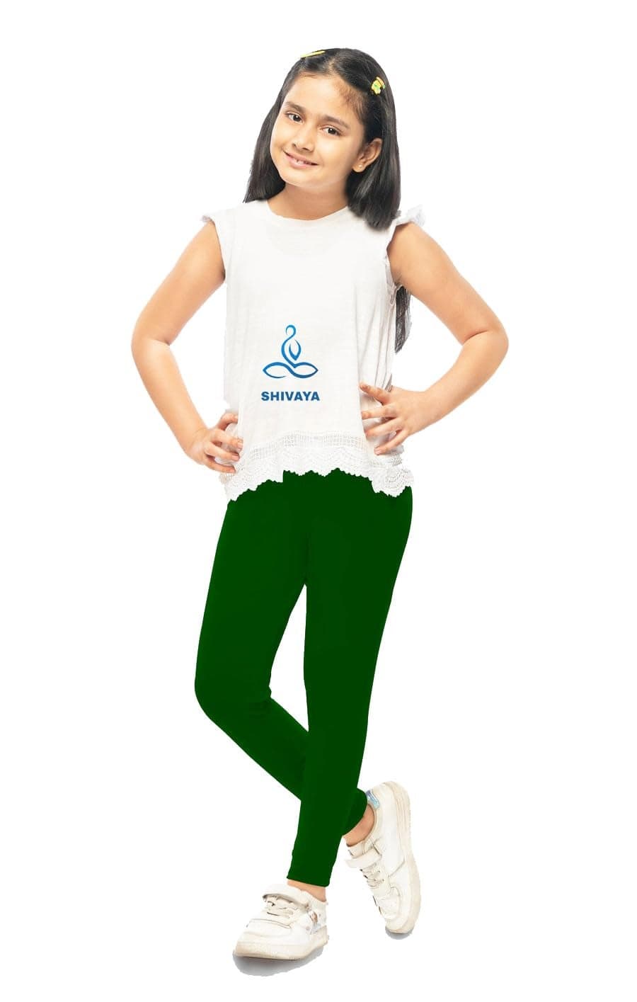 SHIVAYA Premium Cotton Green Leggings for Girls 5-6 Years