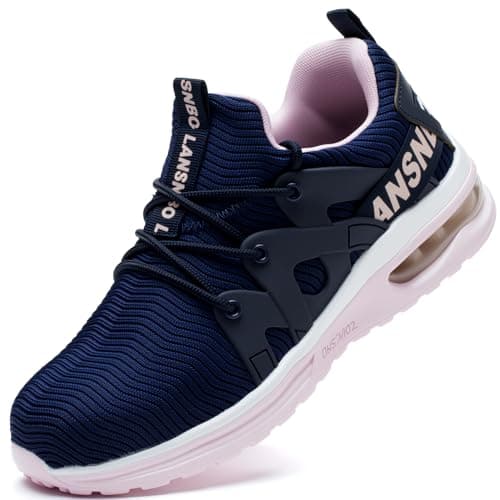 LANSNBO Steel Toe Shoes for Women Indestructible Safety Work Shoes Air Cushion Lightweight Breathable Utility Sneakers Puncture Proof Slip Resistant Composite Toe Footwear(Zi Fen 38 Purple,Pink