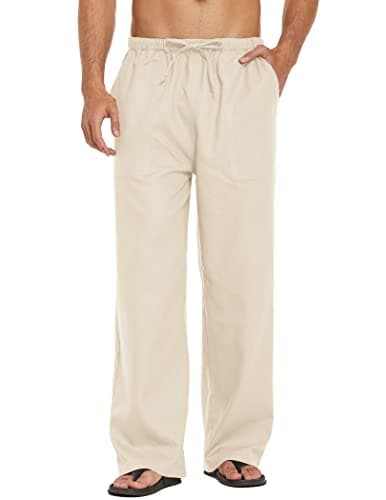 COOFANDY Men's Cotton Linen Pants Elastic Waist Linen Dress Pants Big and Tall Linen Pants