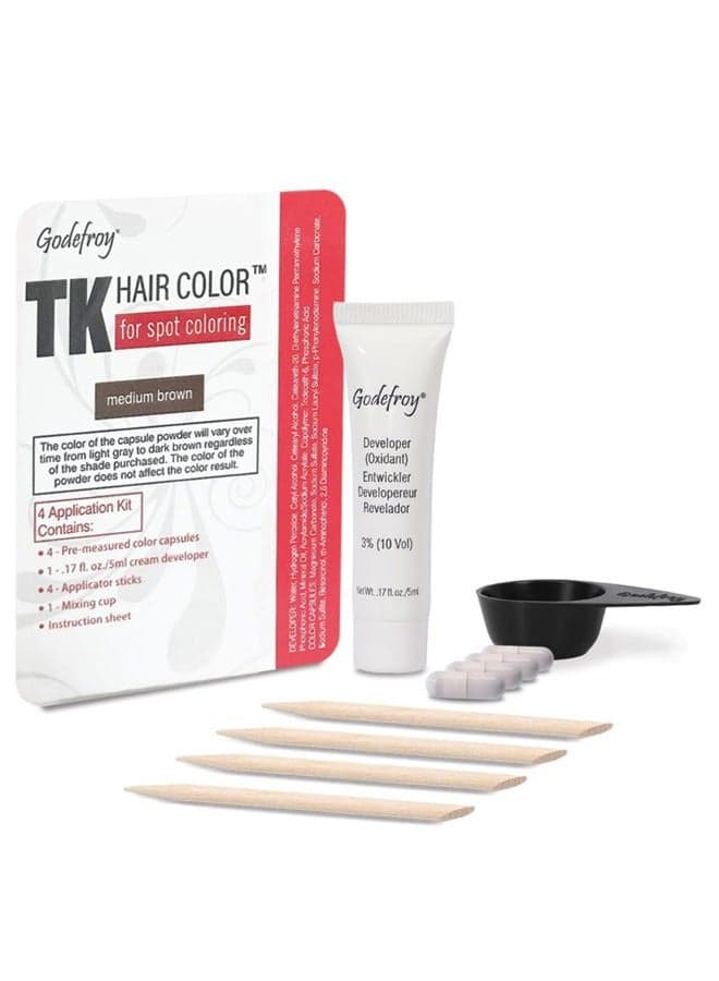 Hair Color Kit for Spot Coloring, Covers Up Gray Hairs, Medium Brown, 4-Application Kit