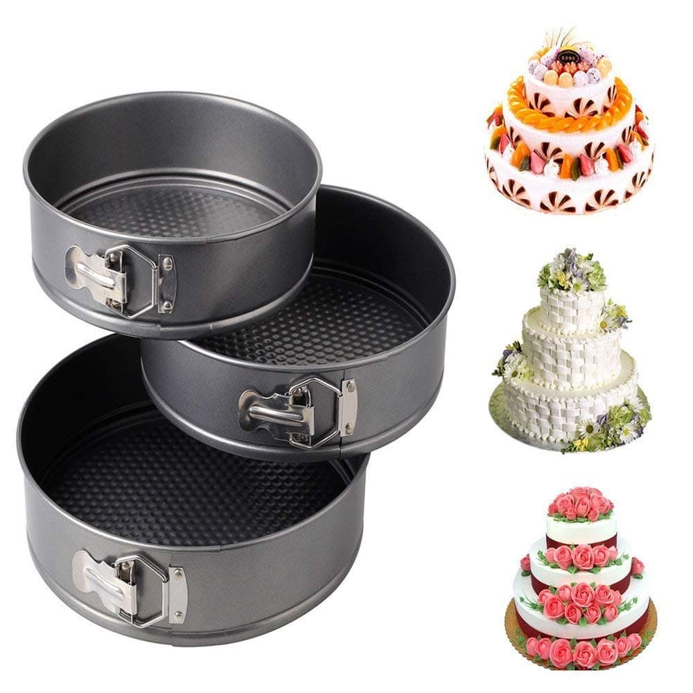 ABLIQUES 3 Pcs Set Round Shape Cake Mould Teflon Non Stick Baking Can be Used in Microwave Oven Black