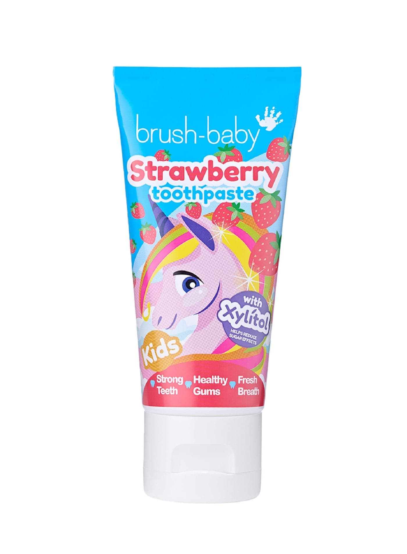 Brush-Baby Strawberry Toothpaste for Kids 3+ Years, Fluoride & Xylitol Formula, SLS-Free, Non-Foaming Children's Toothpaste, Gentle Oral Care for Teeth, Gums & Tongue, Vegan Friendly, 50ml