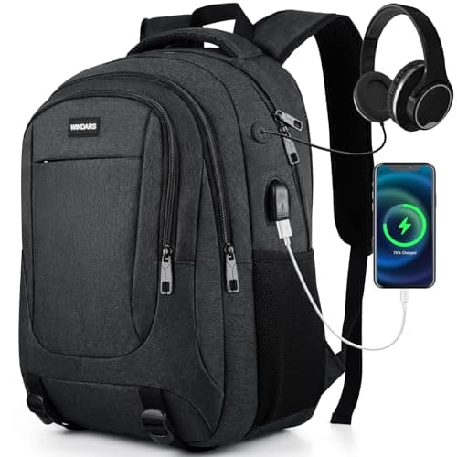 WINDARS Backpack for Men and Women, School Backpacks for Teens Boys, 15.6 Inch Large College Bookbag Durable Computer Laptop Bag with USB Charger Port for Business Work Travel, Black