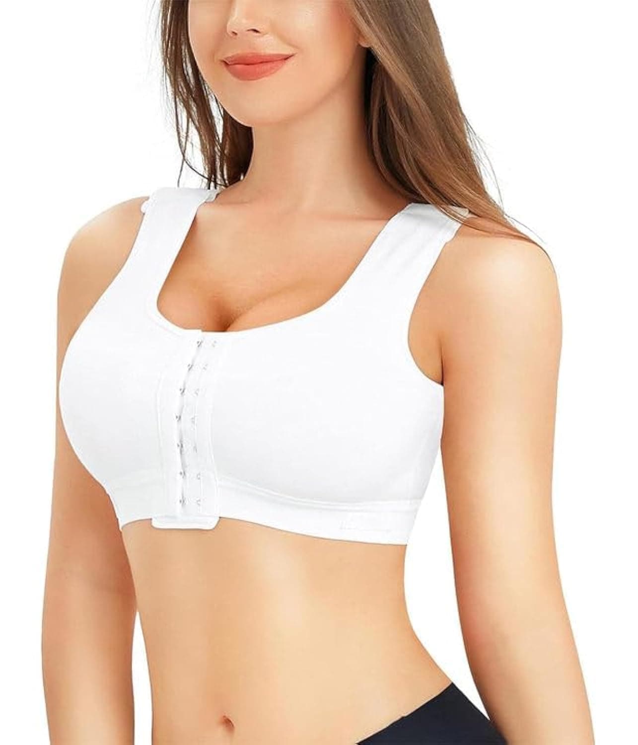 BRABIC Women Front Closure Post Surgery Compression Everyday Bras for Mastectomy Support with Adjustable Straps Wirefree (Small, White)
