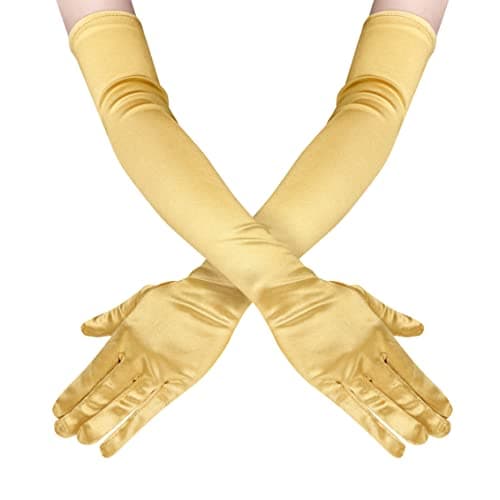 Lansian 22'' Long Opera Satin Gloves Gold for Women, Elbow Length 20s Costume Flapper Bridal Dance Gloves For Evening Party, Gold