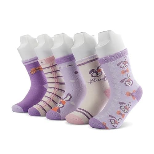 MagicPop Pink Socks for Girls, Calf length, Soft Pure Cotton, Lightweight & Breathable, 1 to 9 Years, Pack of 5, Designer socks, Gift Option (IN, Age, 2 Years, 3 Years, Lavendar)