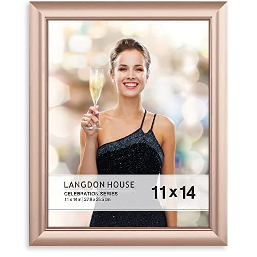 Langdon House 11x14 Rose Gold Picture Frame, Contemporary Glam Photo Frame 11 x 14, Wall Mount or Table Top, Celebration Collection