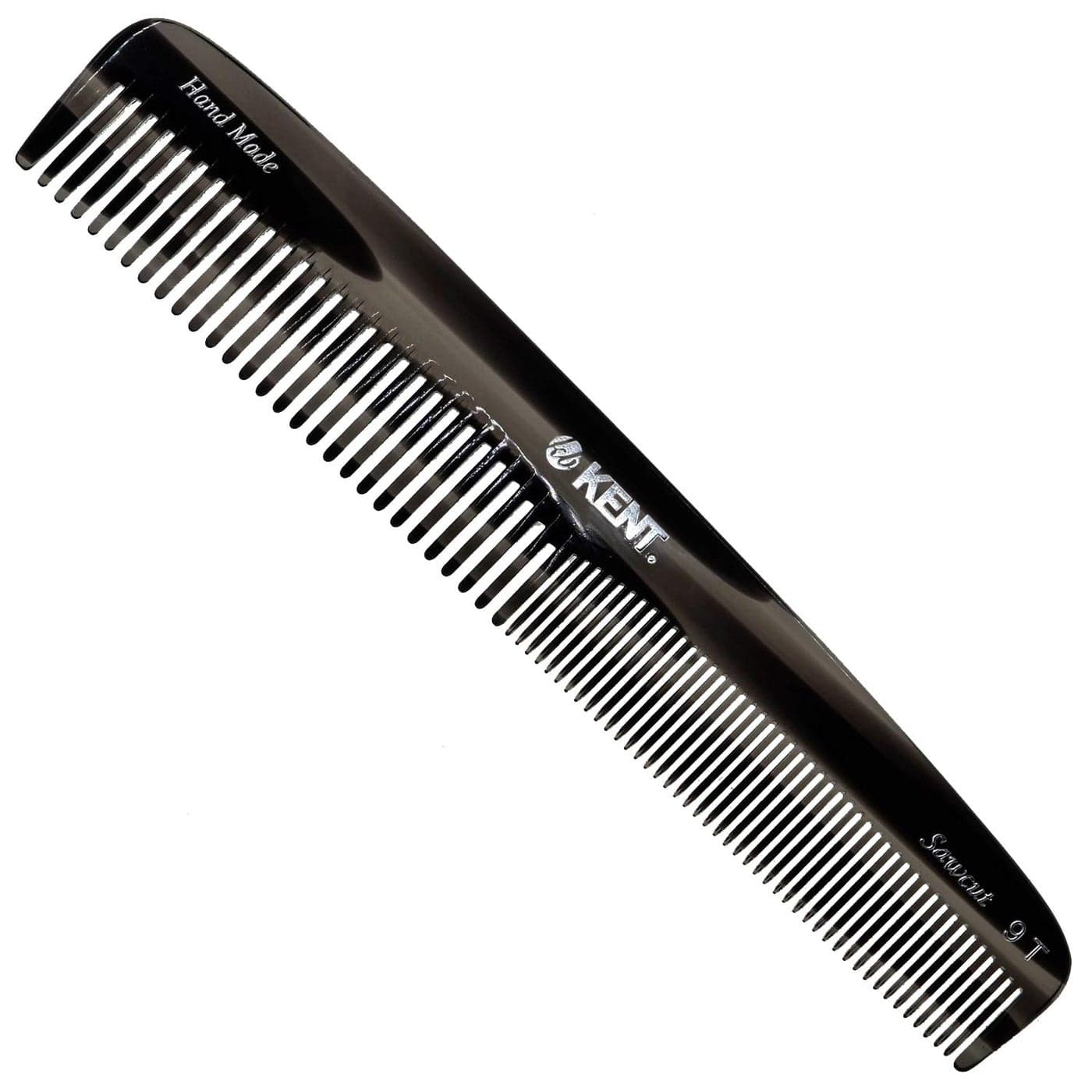 Kent 9T Black Graphite Fine Tooth and Wide Tooth Detangler Comb Large Handmade Dressing Comb for Wet Hair and Durable Grooming Hand Polished SawCut Made in England