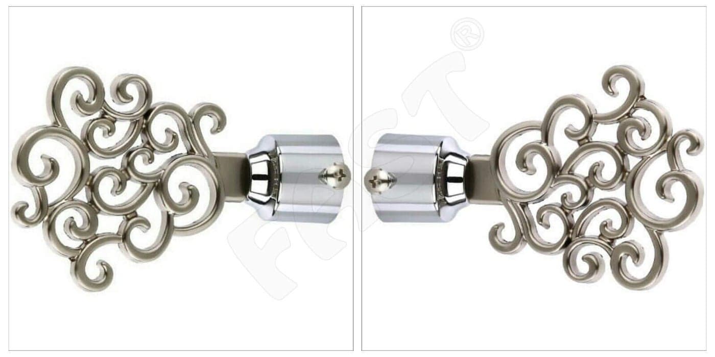 FAST CB30 Steel Abstract Pattern Curtain Rod End Cap (Silver, Standard) - Pack of 2pcs, lined